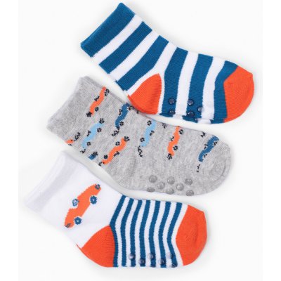 Kojenecké protiskluzové ponožky s autíčky 3 páry Mix barev – Zboží Mobilmania