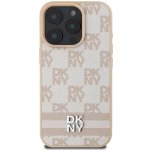 DKNY PU Leather Checkered Pattern and Stripe Zadní Kryt pro iPhone 16 Pro Pink – Zboží Mobilmania