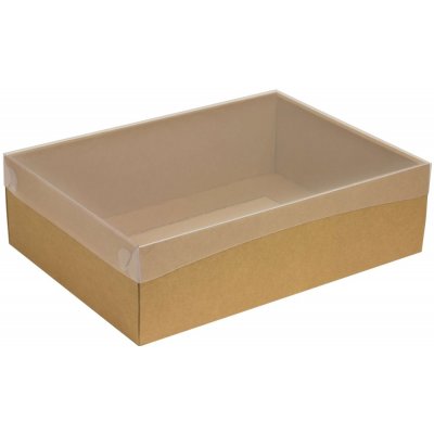 Dárková krabice s průhledným víkem 350x250x100/35 mm, kraftová - hnědá – Zboží Mobilmania