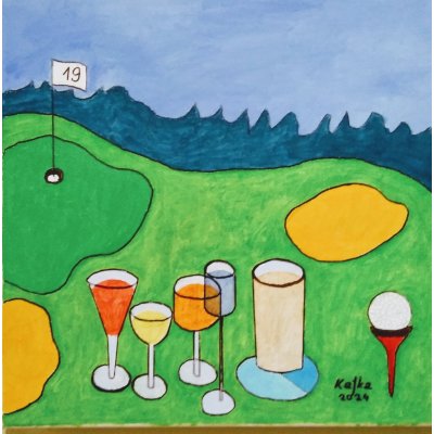 Jiří Kafká, Golfové zátiší, Malba na plátně, olejové barvy, 40 x 40 cm – Hledejceny.cz