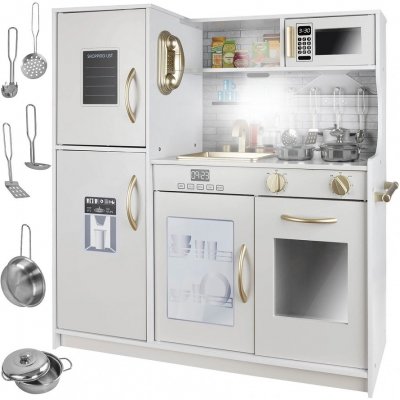 Derrson XL dřevěná kuchyňka s příslušenstvím bílá – Zboží Dáma
