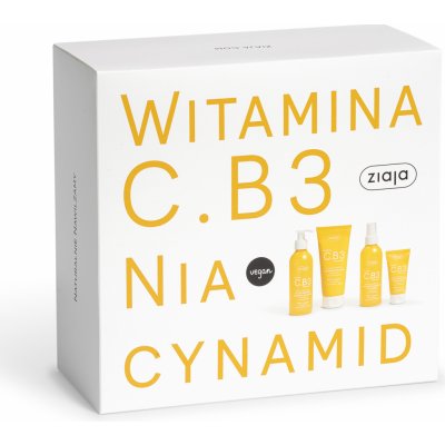 Ziaja Vitamin C.B3 Niacinamide lehké tělové mléko 200 ml + čisticí osvěžující tonikum 190 ml + mycí gel na obličej 190 ml + energizující krém 50 ml – Zboží Mobilmania