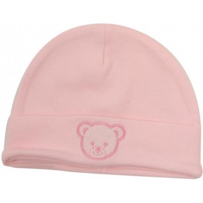 Kojenecká růžová bavlněná čepička s medvídek – Sleviste.cz