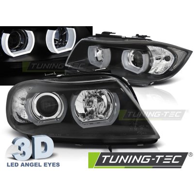 Přední světla 3D LED angel eyes BMW E90/E91 05-08 černá