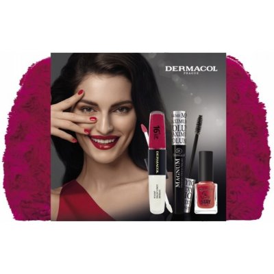 Dermacol Magnum Black řasenka pro objem 9 ml + 07 matná tekutá rtěnka 4,5 ml + 21 Monroe Red dlouhotrvající lak na nehty 11 ml – Zboží Dáma