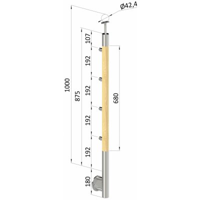 dřevěný sloup, boční kotvení, 4 řadový, průchozí, vnitřní, vrch pevný (ø 42mm), materiál: buk, broušený povrch bez nátěru – Zbozi.Blesk.cz