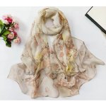 B-Top dámský hedvábný šátek s větvičkami a květy světle hnědý – Zboží Dáma