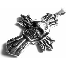 Steel Jewelry Přívěsek velký motorkářský kříž s lebkou z chirurgické oceli PR130162