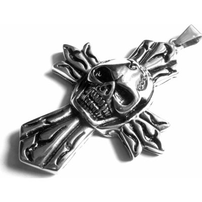 Steel Jewelry Přívěsek velký motorkářský kříž s lebkou z chirurgické oceli PR130162 – Zboží Mobilmania