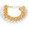 Náramek Šperky eshop z korálků perleťově bílé barvy a masivního řetízku ve zlatém odstínu T1.6