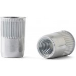 Nýtovací matice M4 se zapuštěnou mikro hlavou, rýhované tělo, bílý zinek (0,5–2,0 mm)