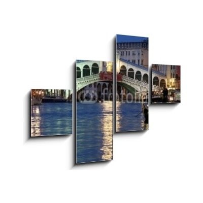 Obraz čtyřdílný 4D - 120 x 90 cm - Le pont du rialto et gondole de nuit venice rialto grand kanál – Zboží Mobilmania
