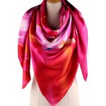 Velký saténový šátek s květy fuchsiová – Zboží Dáma