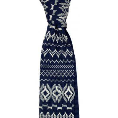Pletená kravata s bílým vzorem tmavě modrá – Zboží Mobilmania
