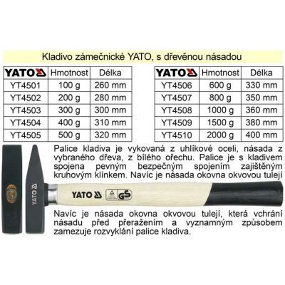YATO Zámečnické kladivo 300g – Hledejceny.cz
