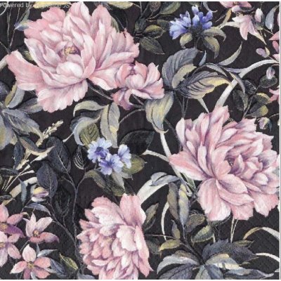 Ubrousek 33x33cm Pivoňky na černém – Zboží Mobilmania