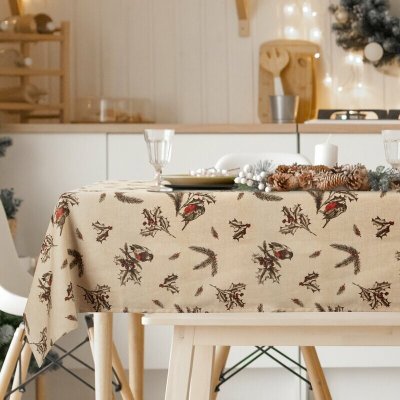 Takoy Vánoční ubrus 140x220 cm béžový červenky na cesmíně-HF-473389 | 140 x 220 cm – Zboží Dáma