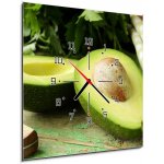 Obraz s hodinami 1D - 50 x 50 cm - ripe avocado cut in half on a wooden table zralé avokádo nakrájené na polovinu na dřevěném stole – Zboží Mobilmania