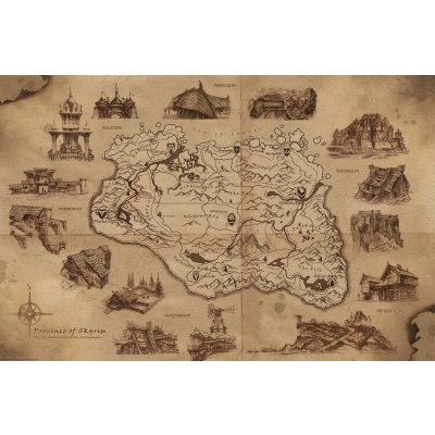 Plakát, Obraz - The Elder Scrolls V: Skyrim - Illustrated Map, 91.5 × 61 cm – Zboží Mobilmania