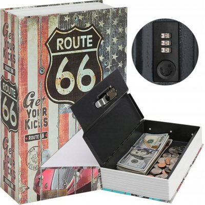 KOVOVÁ KAZETA KNIHA TREZOR NA PENÍZE SCHRÁNKA VELKÁ ÚLOŽNÝ PROSTOR ROUTE 66 – Sleviste.cz