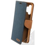 1Mcz Canvas Book flipové pouzdro pro Samsung Galaxy S21 FE tmavě modrá hnědé dark blue camel – Zboží Mobilmania