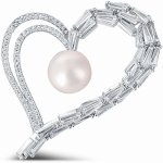 JwL Luxury Pearls brož asymetrické srdce s pravou perlou a krystaly JL0696