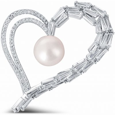 JwL Luxury Pearls brož asymetrické srdce s pravou perlou a krystaly JL0696 – Zbozi.Blesk.cz