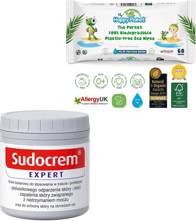 Sudokrém Expert krém 400 g + vlhčené ubrousky Happy Planet 100% BIO 60 ks dárková sada