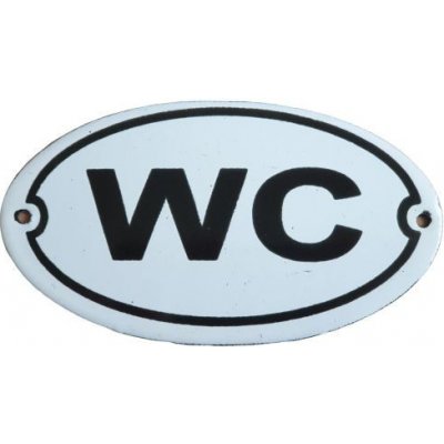 Bílá kovová smaltovaná cedule WC - 13,5*7,5 cm