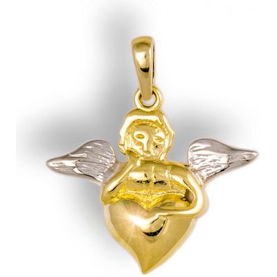 Gemmax Jewelry Zlatý žluto-bílý přívěsek Anděl se srdíčkem GBPYB 03301