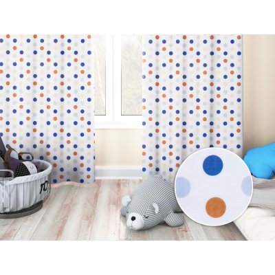 Biante Dětský bavlněný závěs Sandra SA-120 Modré a hnědé puntíky na bílém 150x140 cm – Zboží Mobilmania
