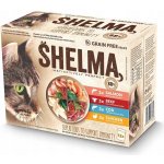 Shelma Cat kuřecí hovězí losos treska 12 x 85 g – Sleviste.cz