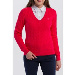 Gant dámský svetr STRETCH COTTON CABLE V NECK červená dámský svetr a pulovr  - Nejlepší Ceny.cz