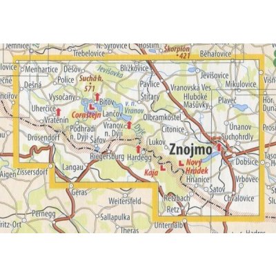 KČT 81 Podyjí - Vranovská přehrada - nástěnná turistická mapa 90 x 60 cm Varianta: mapa v dřevěném rámu, Provedení: Ticiago dub – Hledejceny.cz