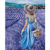 Malování podle čísla zuty Žena v modrých šatech v levandulovém poli, 80×100 cm, bez rámu a bez vypnutí plátna