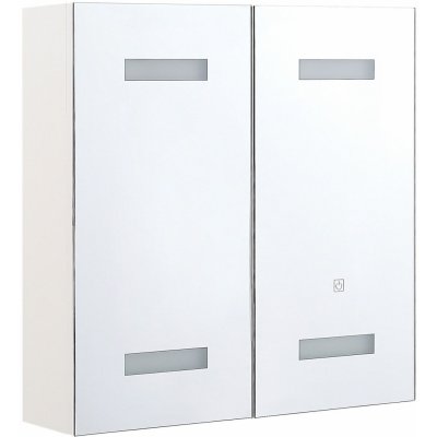Beliani Zrcadlová skříňka do koupelny bílá překližková deska 2 dveře 60 x 60 cm 4 přihrádky na LED pásky zapuštěná stěna moderní koupelnový nábytek – Zbozi.Blesk.cz