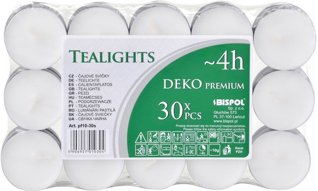 Bispol Deko Premium čajové svíčky bílé 30 ks