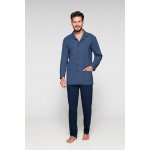Pánské pyžamo dlouhé propínací s fazónkou modré – Sleviste.cz