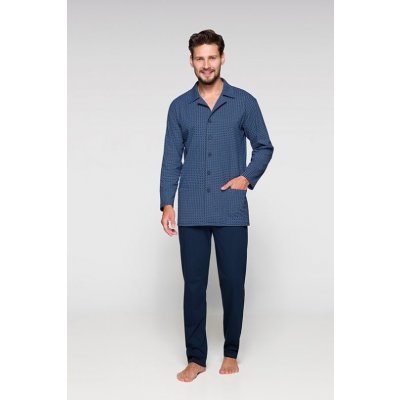 Pánské pyžamo dlouhé propínací s fazónkou modré – Sleviste.cz
