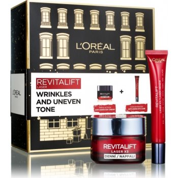 L'Oréal Paris Revitalift Laser Wrinkles And Uneven Tone denní pleťový krém Revitalift Laser X3 50 ml + oční krém Revitalift Laser X3 15 ml dárková sada