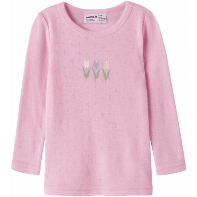 Dětské funkční tričko s merinem Name It Wang Small flowers dlouhý rukáv coral blush – Hledejceny.cz