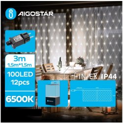 Aigostar- LED Venkovní vánoční řetěz 100xLED 8 funkcí 4,5x1,5m IP44 studená bílá | AI0499