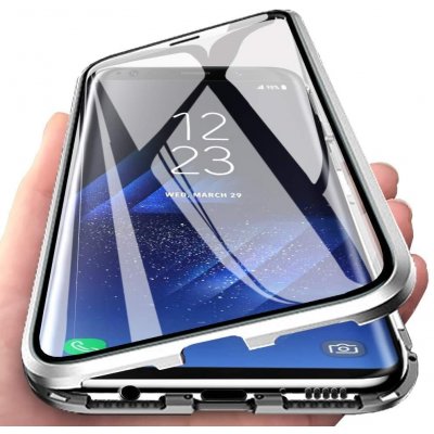 Pouzdro Beweare Magnetické oboustranné s tvrzeným sklem Samsung Galaxy A12 / A12 5G - stříbrné