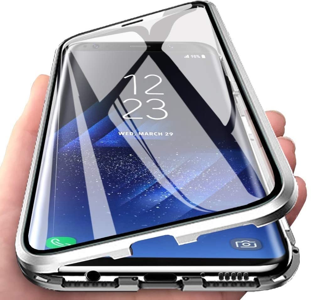 Pouzdro Beweare Magnetické oboustranné s tvrzeným sklem Samsung Galaxy A12 / A12 5G - stříbrné
