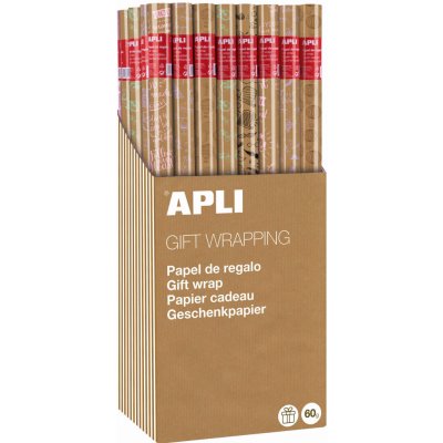 APLI Balící dárkový papír v roli KRAFT FUN, 70 cm x 2 m - mix 5 vzorů – Zboží Mobilmania