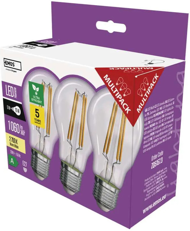 Emos LED žárovka Filament A60 E27 5 W 75 W 1 060 lm teplá bílá