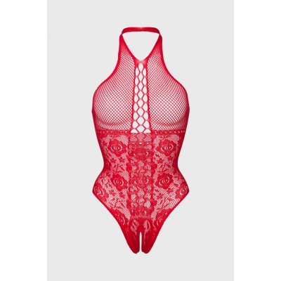 Passion Erotický bodystocking Alicja s otevřeným klínem červená – Zboží Dáma