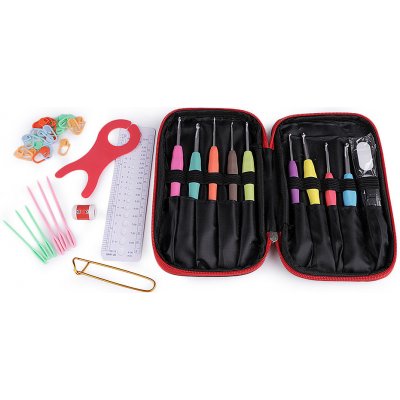 Sada háčků se silikonovou rukojetí a pomůcek na háčkování v pouzdře Varianta: černá, Balení: 1 sada – Sleviste.cz