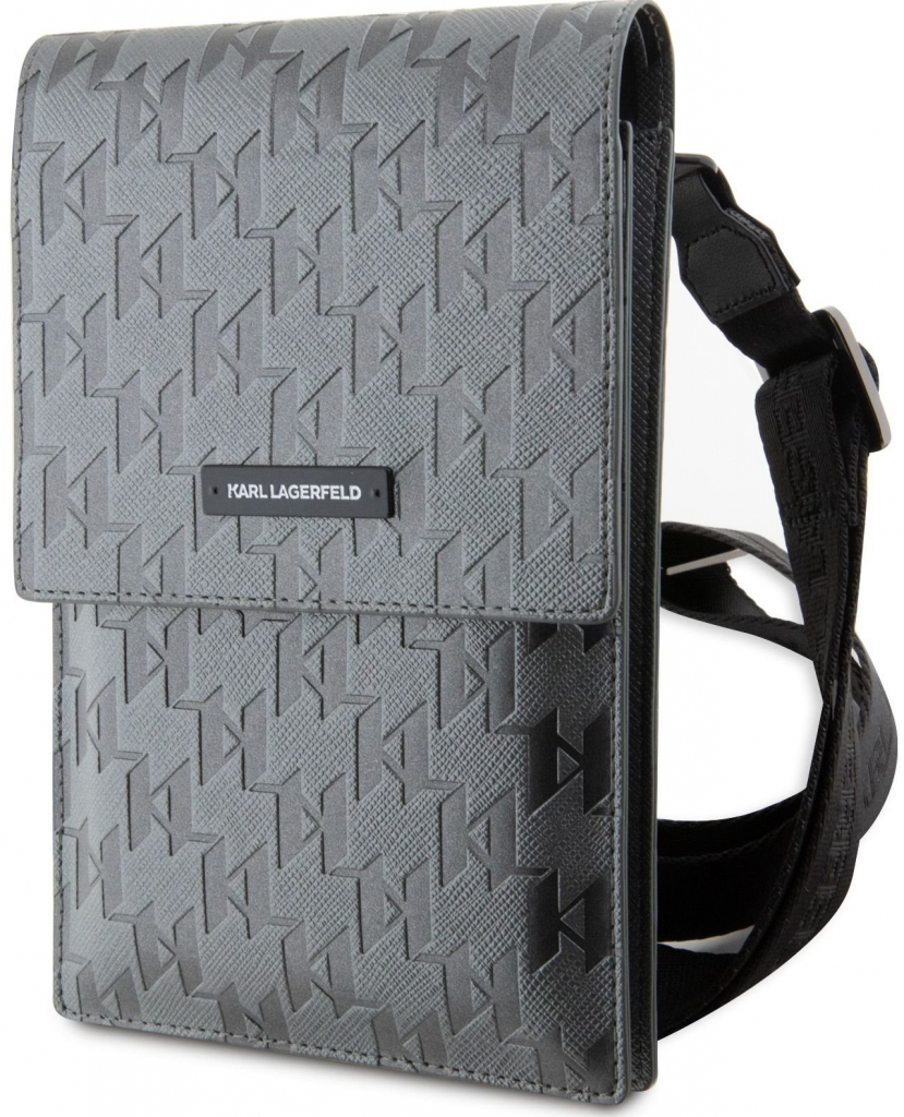 Pouzdro Karl Lagerfeld Saffiano Monogram Wallet Phone Bag stříbrné