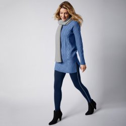 Blancheporte Tunikový pulovr s copánkovým vzorem modrošedá